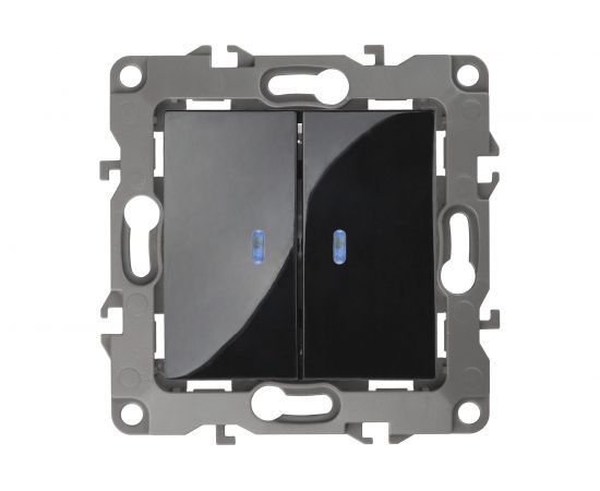Двойной выключатель с подсветкой ЭРА 12-1105-06 10АХ-250В, IP20, 12, чёрный Б0014662 