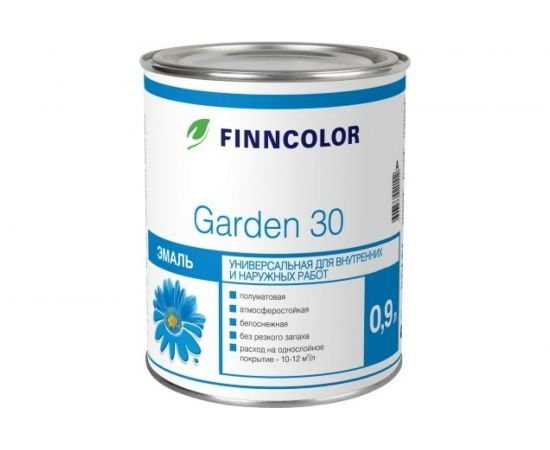 Алкидная эмаль FINNCOLOR GARDEN 30 универсальная, полуматовая, база A 9л 700001066 