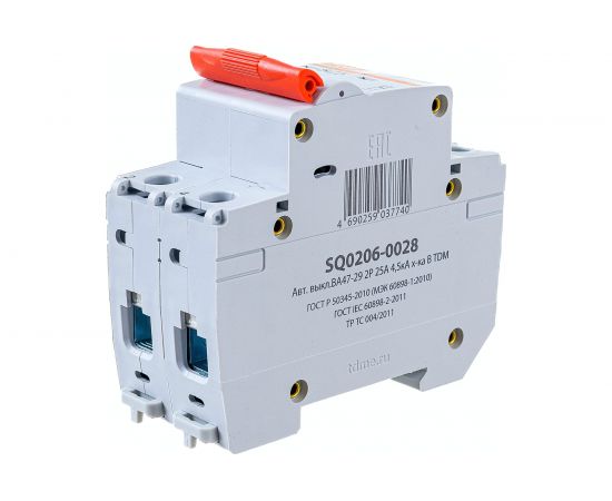 Автоматический выключатель ВА47-29 (2Р; 25 А; 4.5 кА; В) TDM SQ0206-0028 – изображение 2