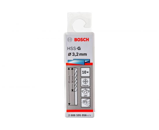 Сверло HSS-G Standardline (10 шт; 3.2х65 мм; HSS) по металлу Bosch 2608595056 – изображение 4