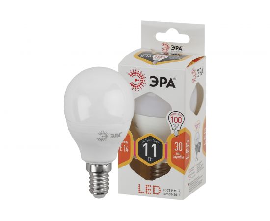 Светодиодная лампа ЭРА LED P45-11W-827-E14 диод, шар,тепл Б0032986 – изображение 7