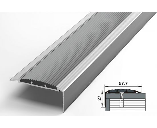 Порог угловой антискользящий алюминиевый ЛУКА (57,7х27 мм, 1,8 м, Без окраса) УТ000023732 