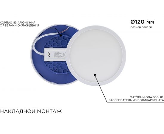 Светодиодная накладная панель APEYRON 220В, 10Вт, 800Лм, CRI:80Ra, Ф120, круглая 06-62 – изображение 14