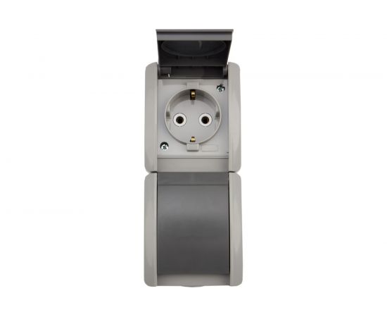 Двойная накладная розетка KRANZ вертикальный блок с/з IP54 16А серая KR-78-0615 