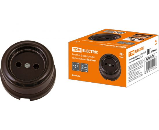 Розетка TDM фарфоровая 2П 10А 250В коричневая «Болонь» SQ1820-0411 