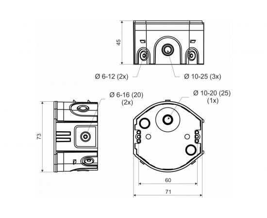 Установочная приборная коробка (подрозетник) KOPOS герметичная KP 68D Electro 73x45 для твердых стен и горючих оснований IP30 KP 68 D (KA) – изображение 2