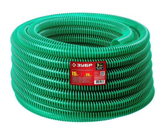 Шланг напорно-всасывающий со спиралью ПВХ (15 м; 25 мм; 3 атм) ЗУБР 40325-25-15 – изображение 2