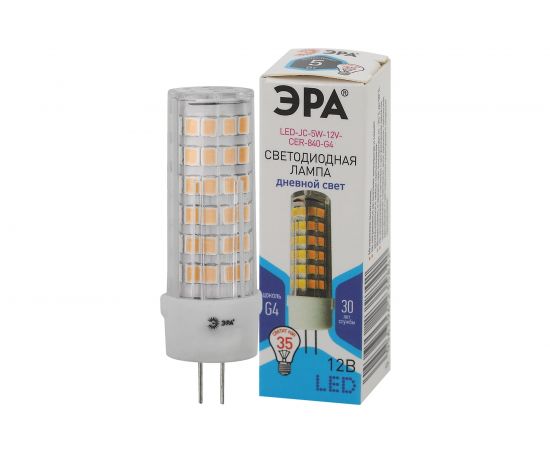 Светодиодная LED лампа ЭРА, JC-5W-12V-CER-840-G4 диод, капсула, 5Вт, нейтральный, G4 20/500/21000 Б0049088 – изображение 2