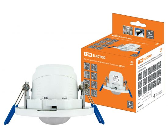 Датчик движения TDM ДДТ-03 65 мм, регулируемый, 800Вт, 10-900с, 6м, 3+лк, 120 сбоку+360 сверху градусов, IP20 SQ0324-0032 – изображение 6