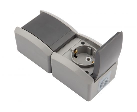 Двойная накладная розетка KRANZ вертикальный блок с/з IP54 16А серая KR-78-0615 – изображение 7