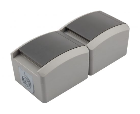 Двойная накладная розетка KRANZ вертикальный блок с/з IP54 16А серая KR-78-0615 – изображение 9