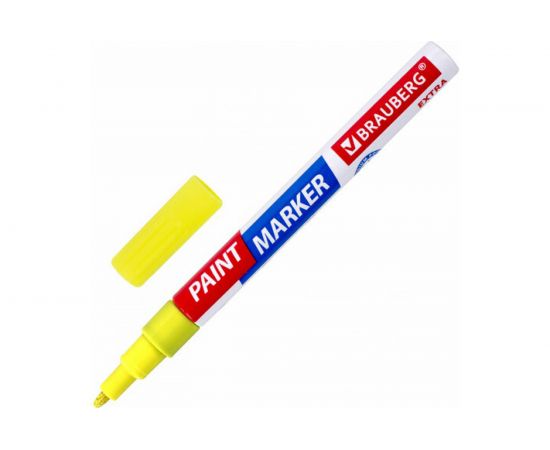 Лаковый маркер-краска BRAUBERG EXTRA paint marker 2 мм, желтый, улучшенная нитро-основа, 151973 