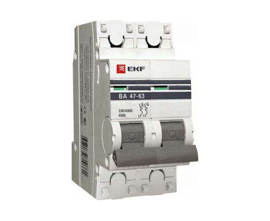 Автоматический двухполюсный выключатель EKF 10А С ВА47-63 4.5кА PROxima mcb4763-2-10C-pro 5223631 