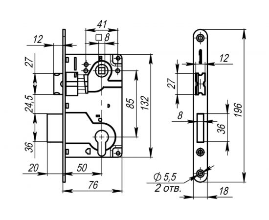 Межкомнатный замок под цилиндр ARMADILLO LH 25-50 CP BOX ригель+защёлка хром 28387 – изображение 2
