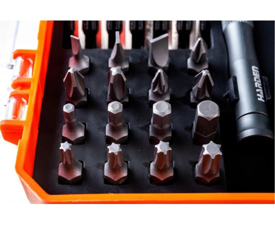 Набор для точных работ HARDEN отвертка и биты из стали S2, 50 предметов, в пластиковом пенале 550150 – изображение 2