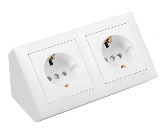 Угловой блок 2-местной розетки Bylectrica с заземлением со шторками, серия СТИЛЬ, белый, РА16-756 