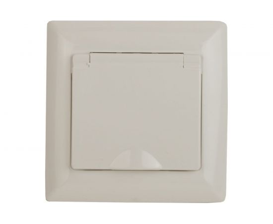 Розетка Intro 420302 2PE Schuko с крышкой, 16А, 250В, СУ, Solo, слоновая кость Б0043320 