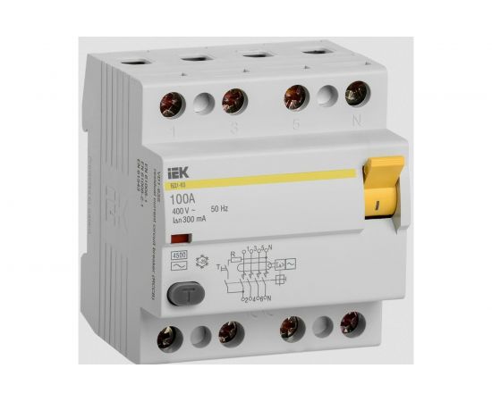 Выключатель дифференциального тока IEK 4п 100A 300mA тип AC ВД1-63 ИЭК MDV10-4-100-300 