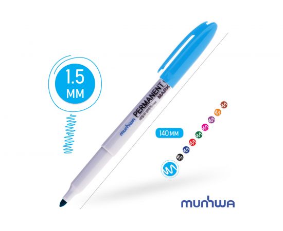 Перманентный маркер Munhwa FPM-12 голубой, пулевидный, 1,5мм – изображение 2