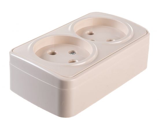 Розетка Intro Polo без заземления двойная 2x2P, 16A-250В, IP20, открытая установка, слоновая кость, Б0053567 – изображение 3