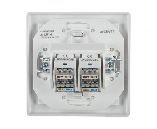 Коммуникационная двойная розетка Aling-conel PRESTIGE RJ45 Cat5e UTP, белая 614.00 113031 – изображение 3