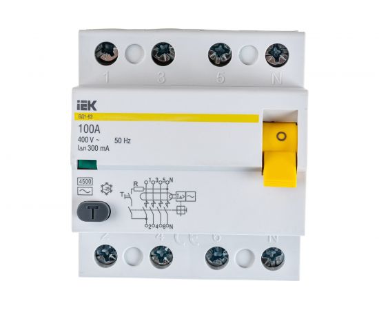 Выключатель дифференциального тока IEK 4п 100A 300mA тип AC ВД1-63 ИЭК MDV10-4-100-300 – изображение 3