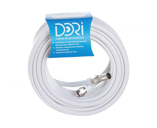 Коаксиальный кабель DORI RG-6 на F-разъёмах 10 м + переходник на TV 40897 
