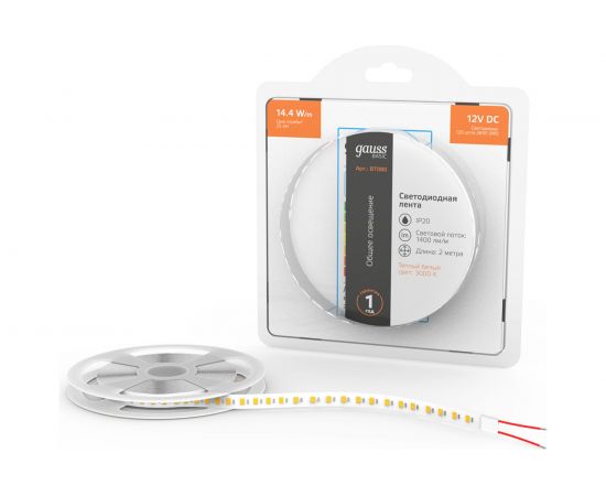 Лента Gauss Basic 12V 14,4W/m 1400lm/m 3000K IP20 LED 2m BT080 