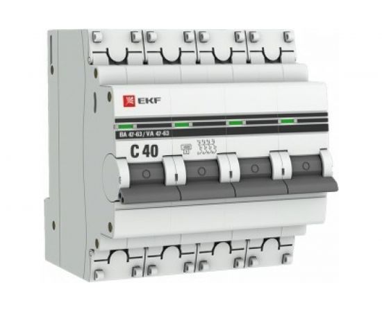 Автоматический выключатель EKF 4P, 40А, 4,5kA, ВА 47-63, PROxima SQ mcb4763-4-40C-pro 