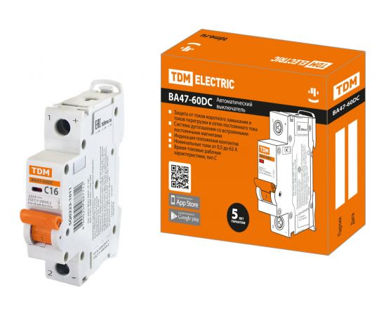 Автоматический выключатель TDM ВА47-60DC 1P 16А 6кА характеристика С SQ0223-1011 