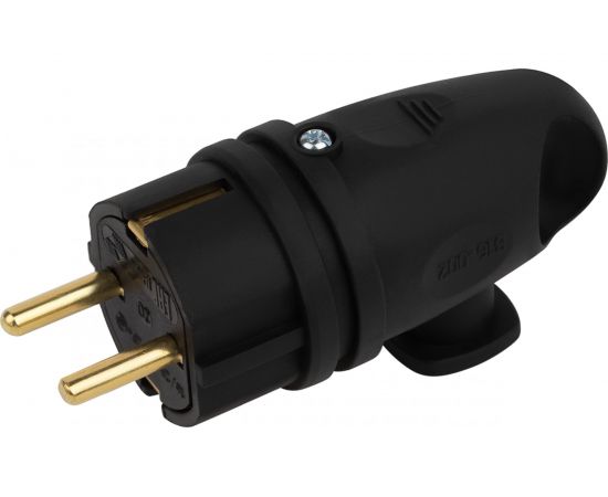 Каучуковая вилка ЭРА с заземлением VX11-B-IP44 16А IP44 с кольцом, угловая черная, Б0055416 