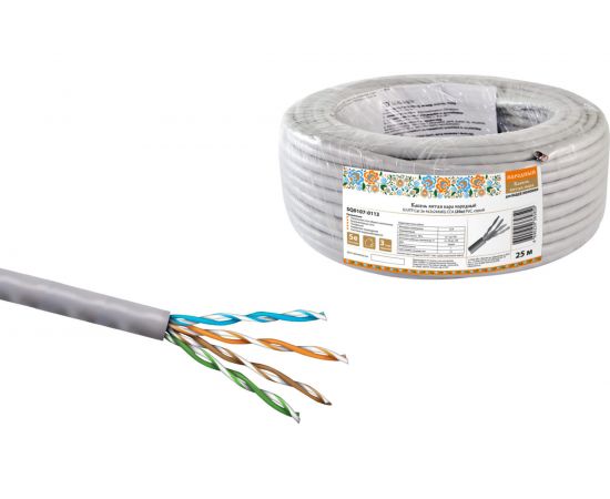 Кабель витая пара TDM народный U/UTP Cat 5e 4х2х24AWG CCA (25м) PVC, серый SQ0107-0113 