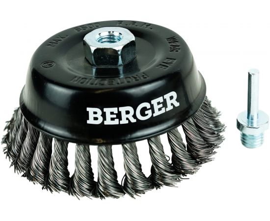 Кордщётка чашеобразная 125 мм, витая оцинкованная сталь 0.5 мм, М14, адаптер на 6 мм Berger BG BG1745 