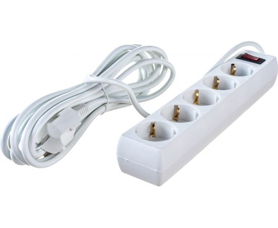 Сетевой фильтр ExeGate SP-5-5W 5евро с заземлением, 5м, выключатель с подсветкой, белый 221190 – изображение 2