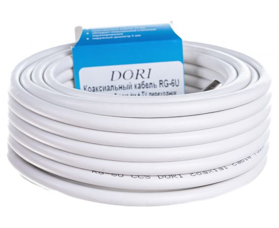 Коаксиальный кабель DORI RG-6 на F-разъёмах 10 м + переходник на TV 40897 – изображение 2