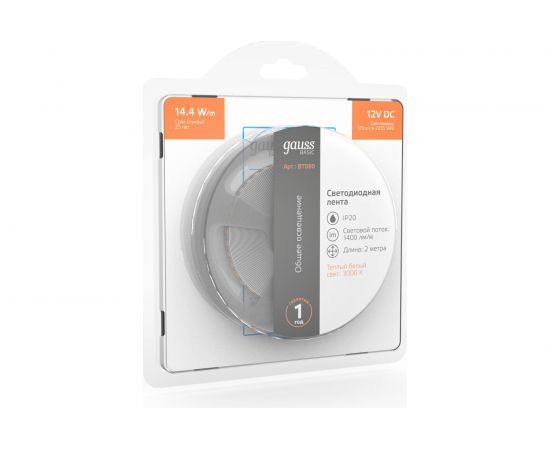 Лента Gauss Basic 12V 14,4W/m 1400lm/m 3000K IP20 LED 2m BT080 – изображение 3