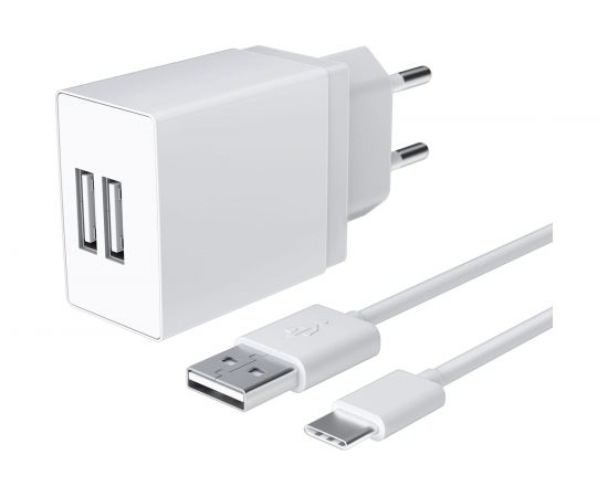 Универсальное сетевое зарядное устройство AKAI CH-6A09 2 USB 2.1A + дата-кабель Type C, белый CH-6A09W – изображение 3