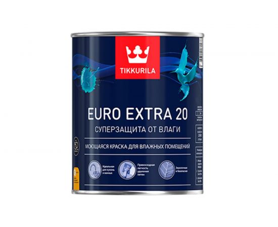 Моющаяся краска для влажных помещений TIKKURILA euro extra-20 база с 9 л 27906 