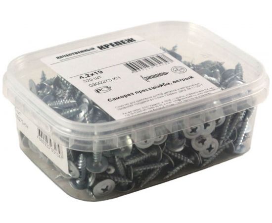 Саморез с прессшайбой Качественный Крепеж 4,2х19 острая 320 шт 0300273 КЧ 