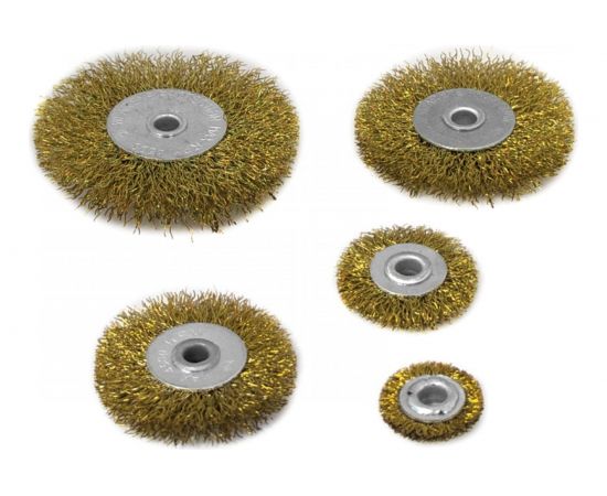 Набор щеток для дрели, плоские (25 мм, 38 мм, 50 мм, 63 мм, 75 мм, 3 шпильки, латунированная проволока) Калибр 00000041877 
