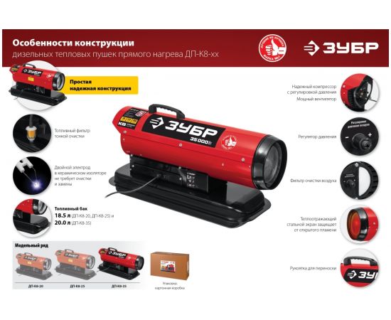 Дизельная тепловая пушка ЗУБР 25 кВт, прямой нагрев ДП-К8-25 – изображение 12