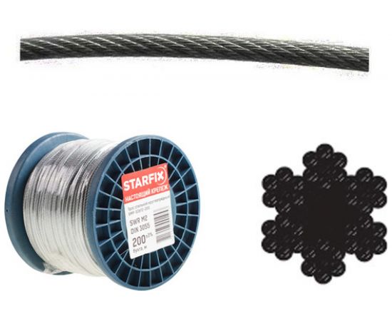 Стальной трос STARFIX круглопрядный SWR М10 DIN 3055 бухта 100 м SMP-53680-100 – изображение 2