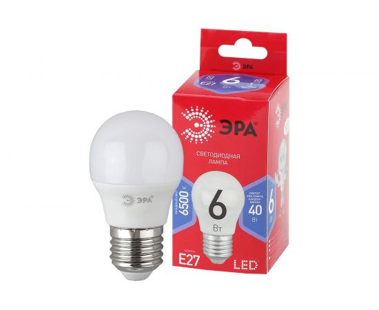 Светодиодная лампа ЭРА LED P45 6W 865 E27 R диод, шар, 6Вт, хол, Б0045357 – изображение 4