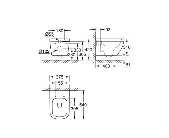 Подвесной унитаз Grohe Euro Ceramic, каскадный смыв, видимый крепеж 39538000 – изображение 5