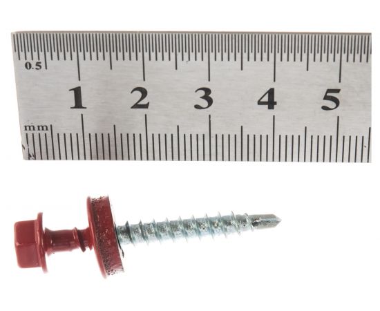 Саморезы для крепления кровельных материалов к деревянной обрешетке Зубр цвет RAL 3003 рубиново-красный, оцинкованные, 4,8x38мм, 300шт 4-300315-48-038-3003 – изображение 3