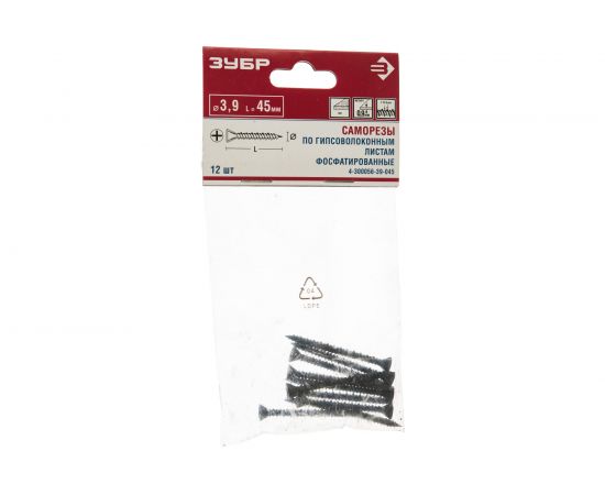 Саморезы для крепления гипсоволоконных плит 12 шт. (3,9х45 мм; PH2; ТФ6) ЗУБР 4-300056-39-045 – изображение 4