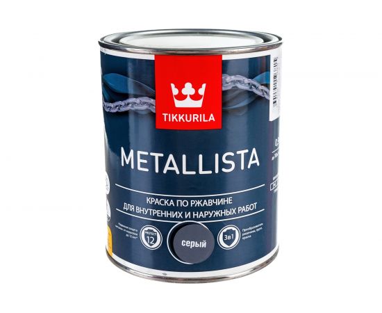 Краска TIKKURILA METALLISTA по ржавчине 3 в 1, глянцевая, серый 0,9л 700011714 