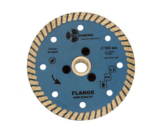 Диск алмазный отрезной Турбо с фланцем Grand hot press (105 мм; М14) TRIO-DIAMOND FHQ450 140105 