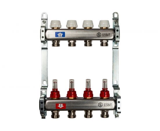 Коллектор из нержавеющей стали с расходомерами 4 вых. STOUT SMS 0917 000004 
