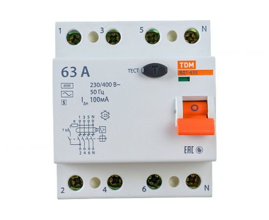 Устройство защитного отключения TDM ВД1-63S 4Р 63А 100мА SQ0203-0072 